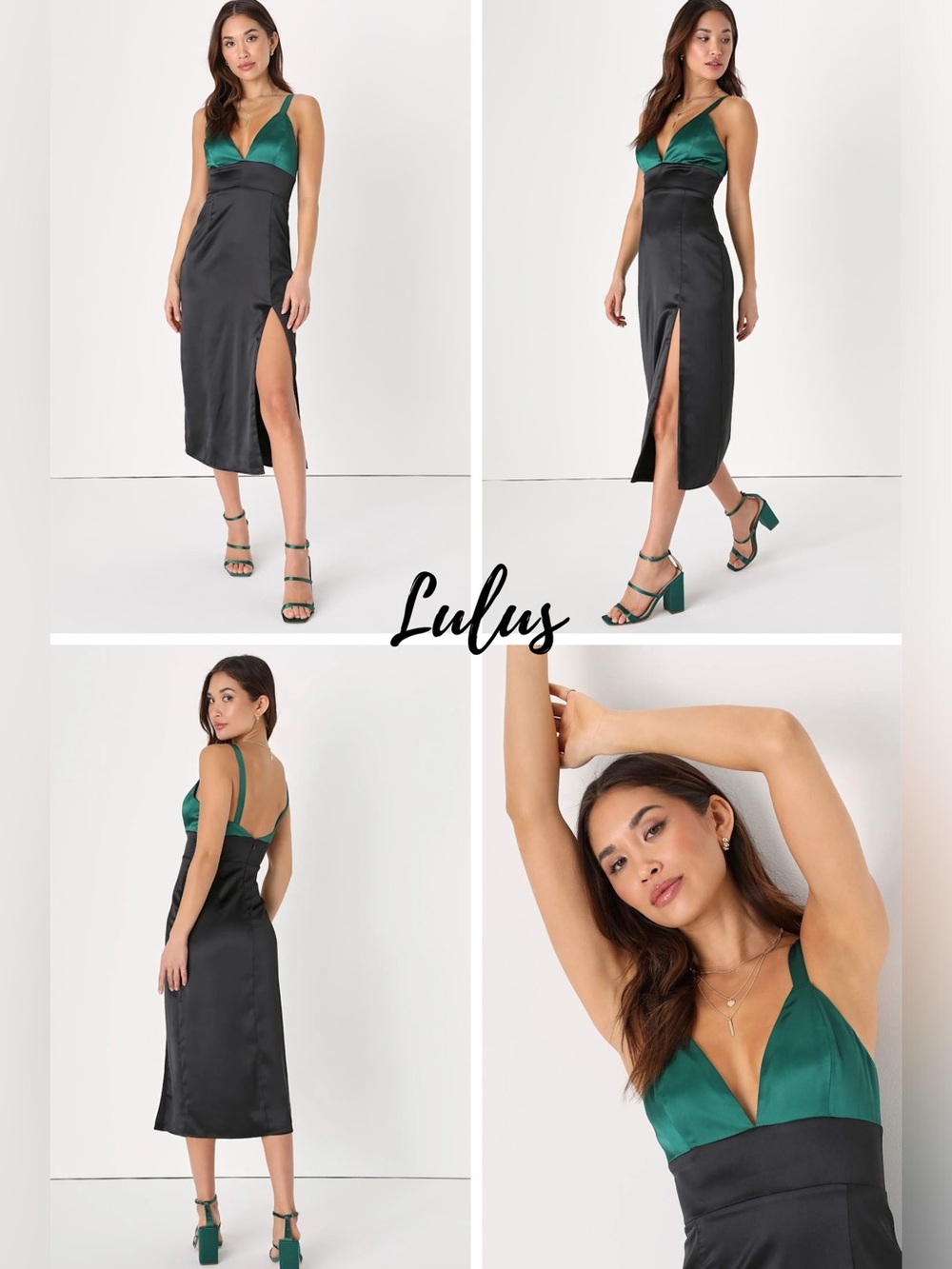 Lulus Modern Moments Green and Black
Color Block Satin Midi Dress - Size XS